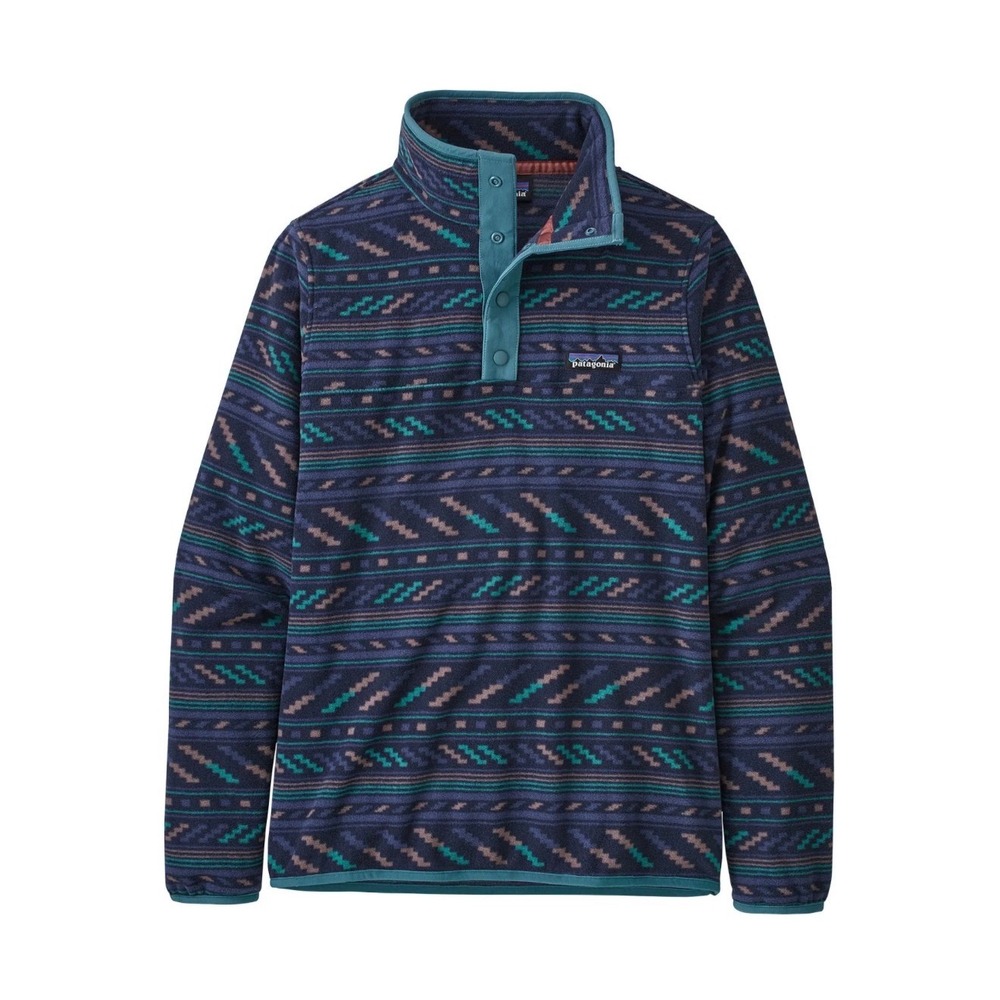 Patagonia Snap-T Synchilla Fleece Women Large Navy Geometric Aztec Excellent